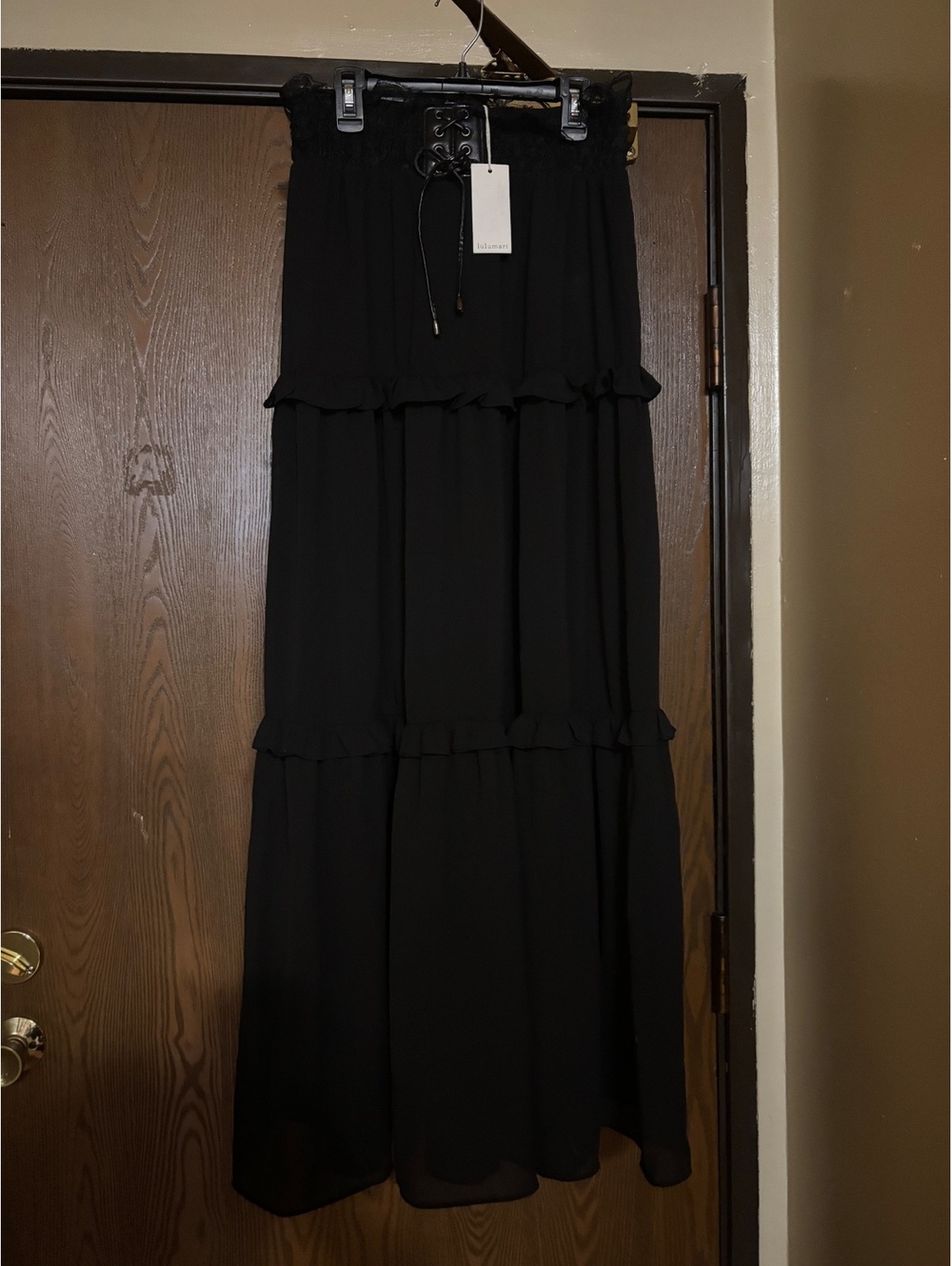 Black Tiered Whimsygoth Fairy Boho Corset Lace Maxi Skirt